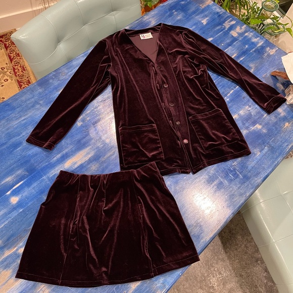 Vintage Maggie Sweet Velour Set jacket & mini skirt Medium - Picture 1 of 4